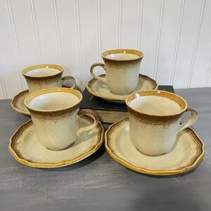 Set Of 4  Mikasa Whole Wheat Granola E8000‎ Coffee Cups And Saucers Set Japan